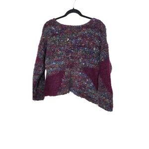 Hand-Knit Jeanne Pierre Multicolor Boucle Patch Fisherman Sweater Burgundy Small